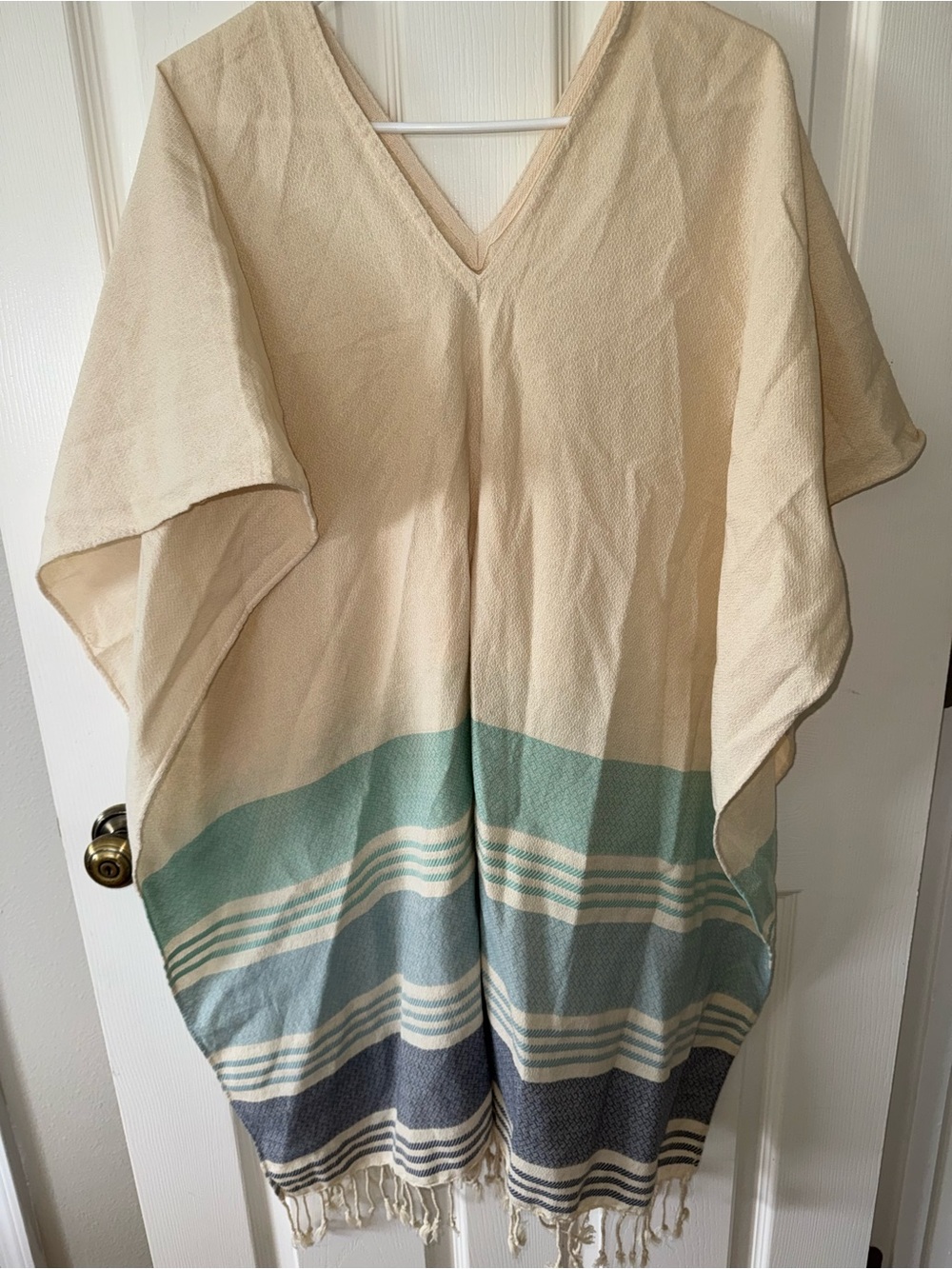 Women’s Cream and Blue Striped Poncho Shirt/Cover up